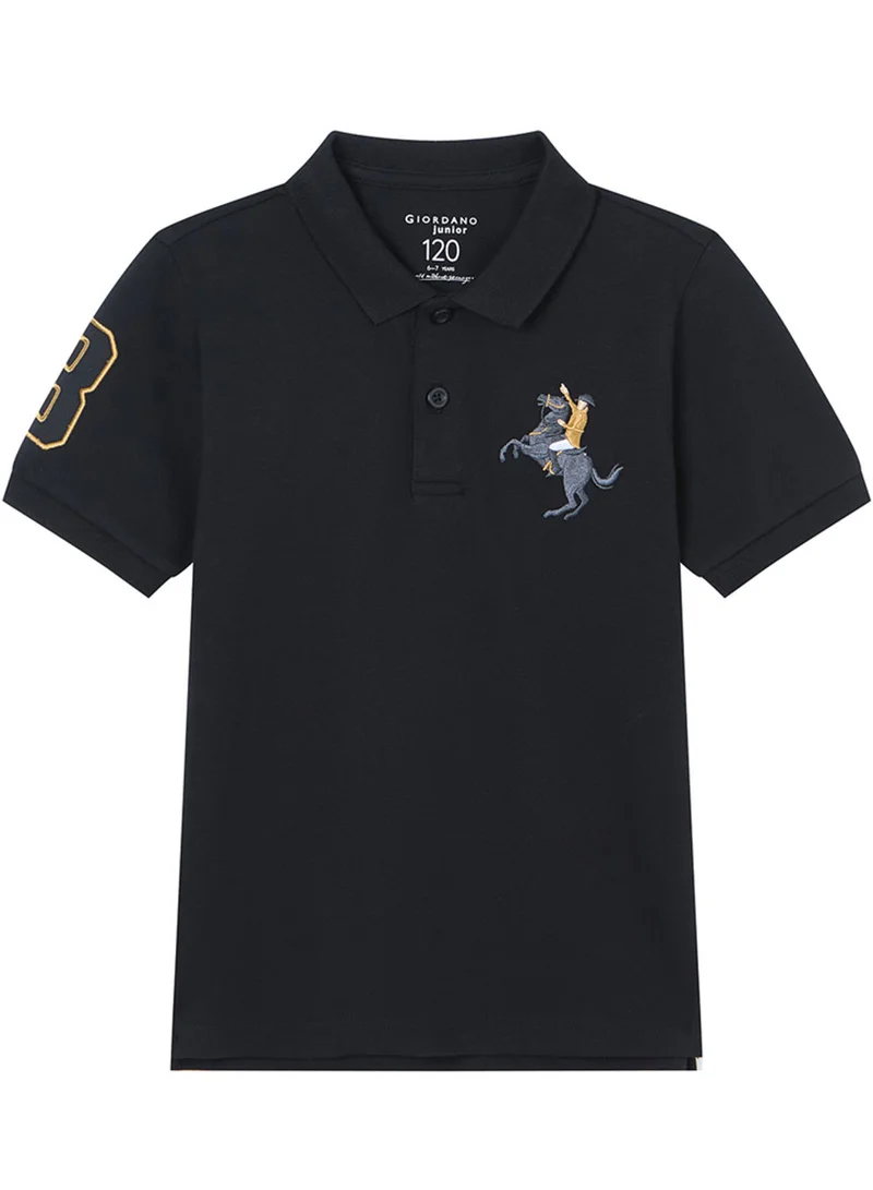 جيوردانو Kid's Cotton Polo with Napoleon Embroidery